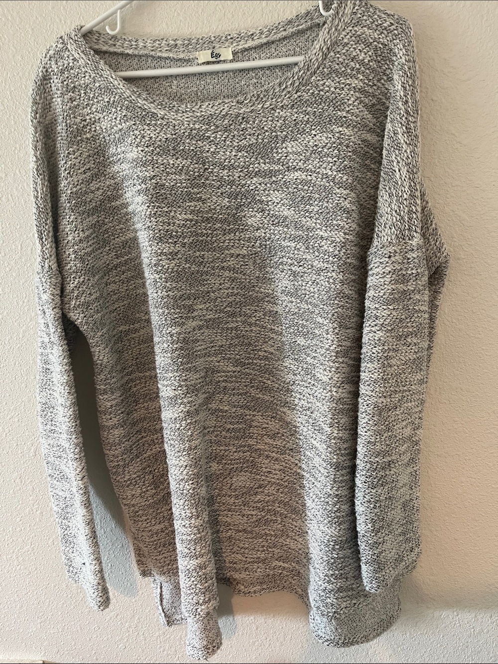 EGS Women’s Cozy Gray Marled Knit Sweater Gold Threads XL Cozy